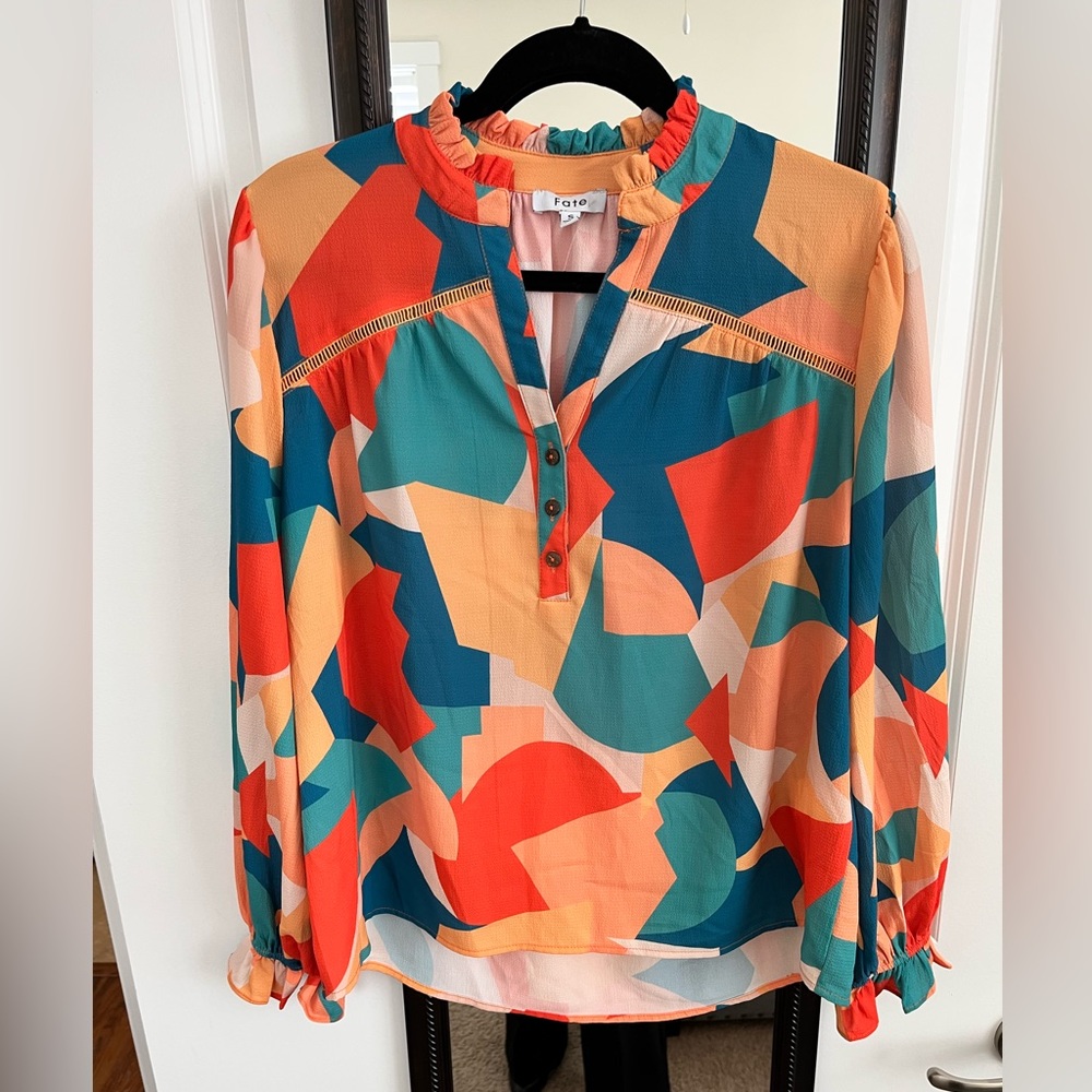 NWT. Fate brand. Geo Print Peasant Blouse